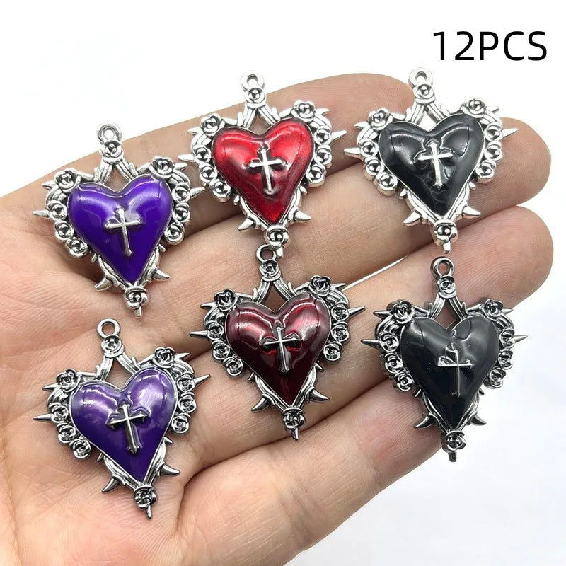 10/12PCS Retro Dark Style Personalized Thorn Rose Cross Pendant DIY Accessories Quick Pick Grocers